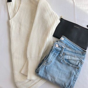 Super soft, ivory knit v neck sweater